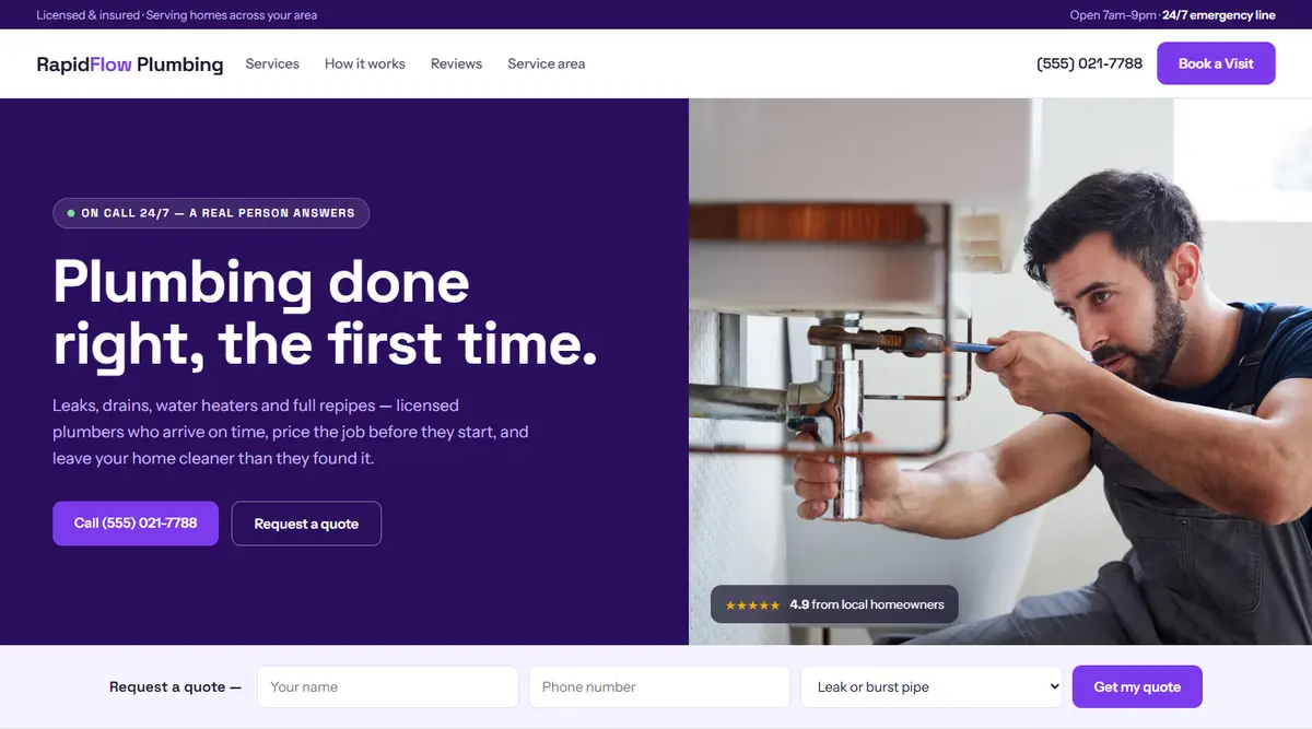 RapidFlow Plumbing sample homepage