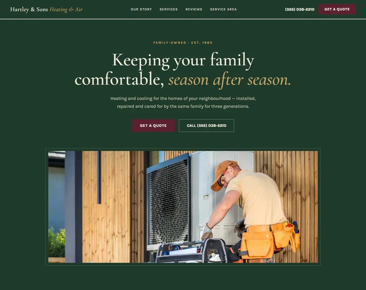 Hartley & Sons Heating & Air sample homepage