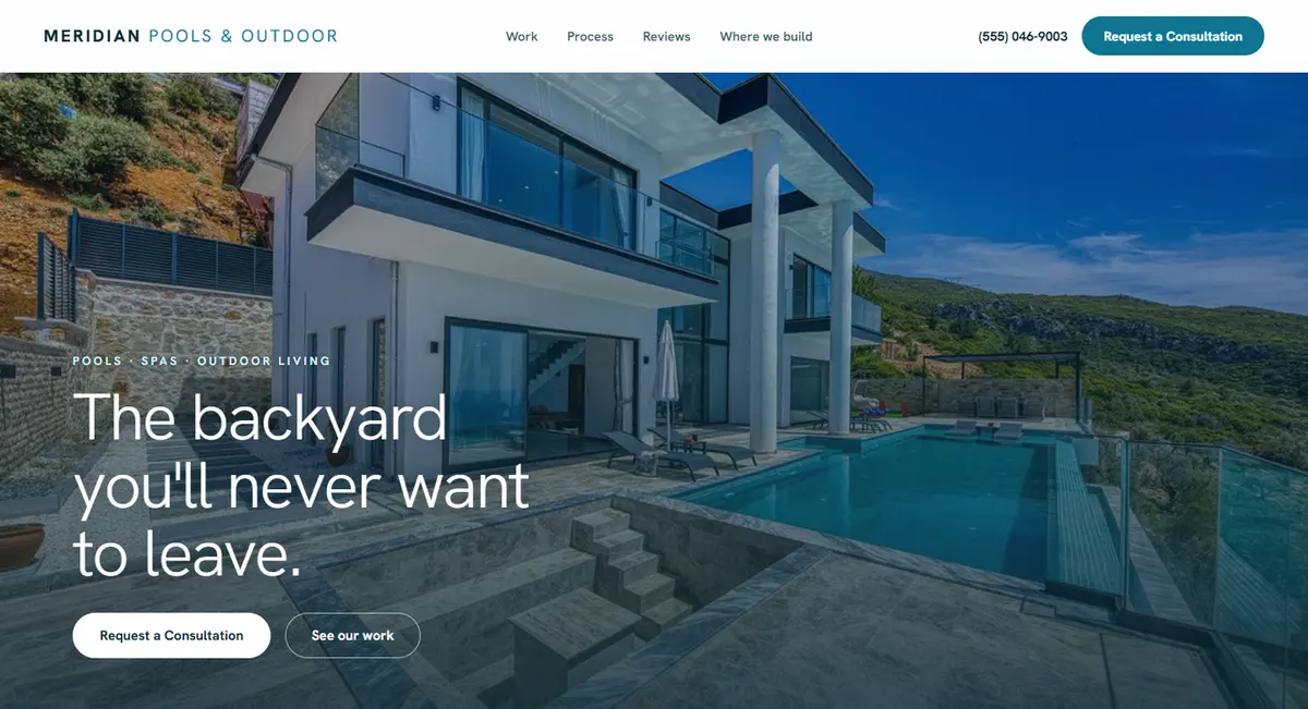 Meridian Pools & Outdoor sample homepage