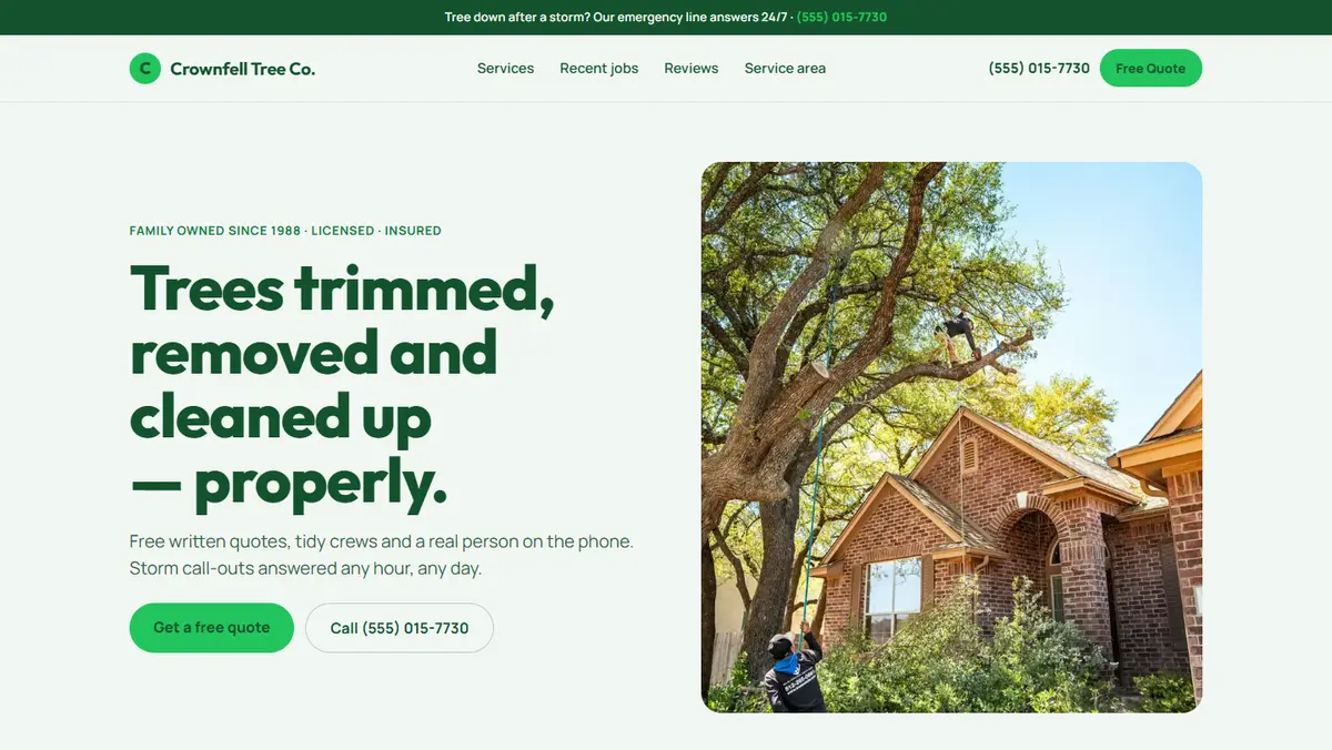 Crownfell Tree Co. redesigned homepage